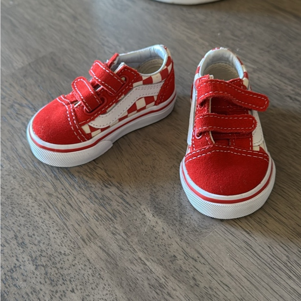 Vans Red and White Velcro Sneakers